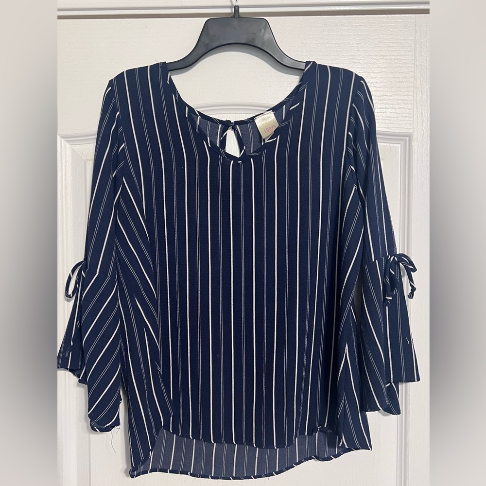 LODY’S Navy Blue Striped Top with Flare Sleeves